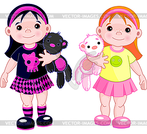 Cute little girls - vector clipart / vector image