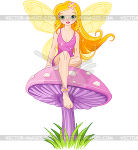 Cute Fairy on Mushroom - vector image