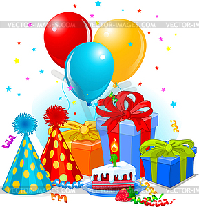 Birthday gifts and decoration - vector image