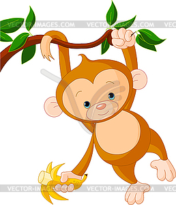 Baby monkey on tree - stock vector clipart