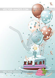 Slice of Birthday Cake with Balloons - vector image