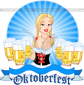 Oktoberfest girl serving beer - vector image