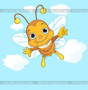 Cute Bee flying in sky - vector clipart