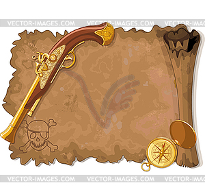 Pirate Scroll, Gun and Compass - royalty-free vector clipart
