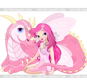 Beautiful Magic Dragon and Fairy - vector image