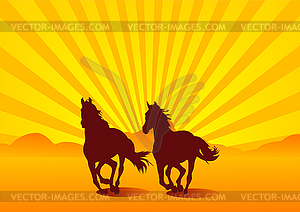 Two horses in Prairie - vector image