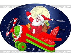 Santa is flying in an airplane - vector image