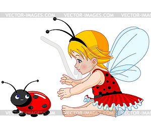 Cute baby fairy and ladybug - vector image