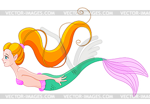 Cute red haired mermaid - vector clip art