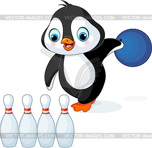 Penguin plays Bowling - vector image