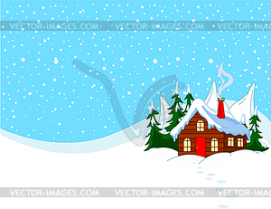 Little house on snow hill - vector image