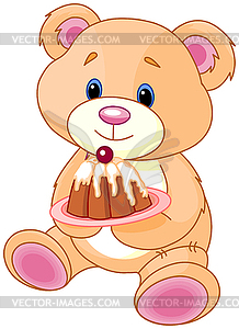 Teddy Bear держит торт - цветной векторный клипарт
