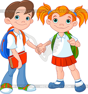Мальчик и девочка готов к школе - векторный графический клипарт