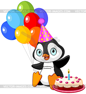 Penguin Celebrates Birthday - vector image