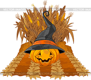 Pumpkin on corn maze - vector clipart