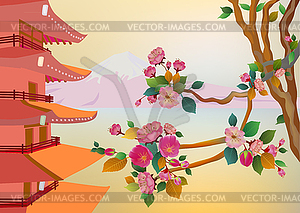 Banner on the background of sakura blossoms  - vector clipart