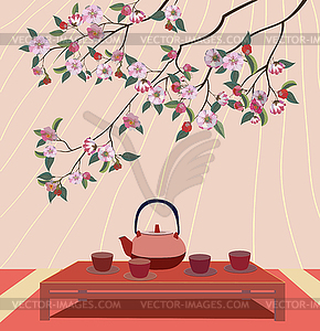 Sakura . Tea ceremony.Menu - vector image