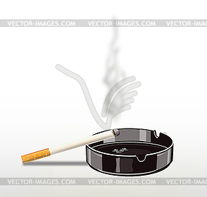 Burning cigarette in the ashtray .Smoking cigarette . - vector clip art