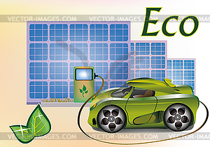 Banner Ecology car , solar panels . - vector EPS clipart