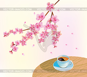 Banner cup of coffee in the morning in spring  - vector clipart