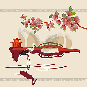 Sakura , landscape east - vector image
