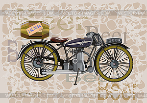 Retro banner motorcycle and a keg of beer - vector clipart