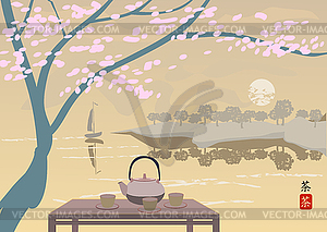 Sakura . Tea ceremony.Menu - vector clip art