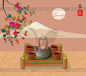 Sakura . Tea ceremony.Menu - vector clipart