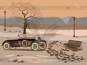 Evening in the park near the lake - vector image