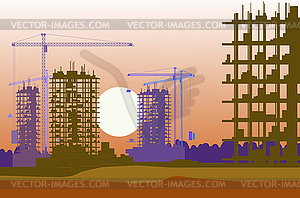 Vector banner of construction site with cranes  - vector clipart