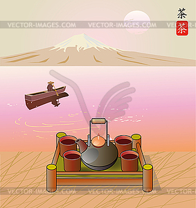 Sakura . Tea ceremony.Menu . Coffee . - vector image
