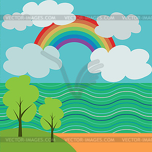 Landscape with rainbow - vector image