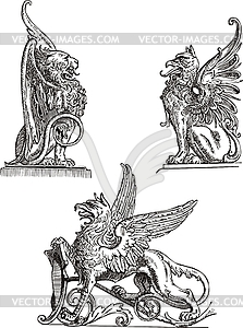 Set of heraldic gryphons supporters - vector image