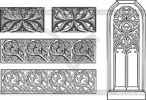 Set of flourish horizontal patterns and vignette - vector clipart