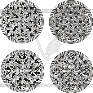 Set of round ornamental patterns - white & black vector clipart