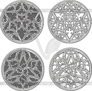 Set of round ornate patterns - white & black vector clipart