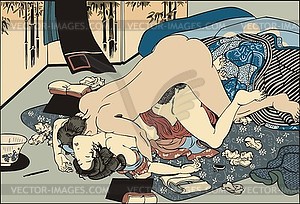 Japanese erotic shunga art - Wild Passion - vector clipart