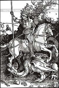 Albrecht Dürer's Saint Georg kills the dragon - vector clip art