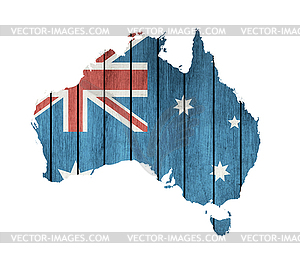 Australian Map With Wooden Flag - vector clipart