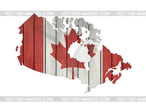 Map With Wooden Flag Of Canada - vector image