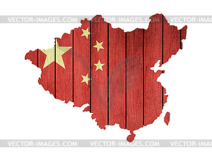 Map With Wooden Flag Of China - vector clip art