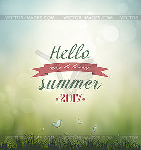 Summer Background Grass, Flower And Butterflies - vector clipart