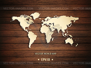 3D World Map On Wooden Background - vector clipart