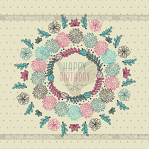 Happy Birthday Floral Design - vector clip art