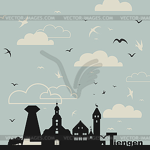 Birds over city - vector clipart