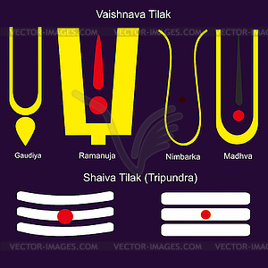 Forms of Hindu Tilak - color vector clipart