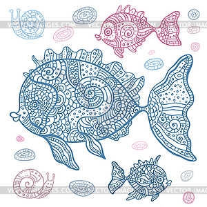 Sea Fish набор. - векторный клипарт Royalty-Free