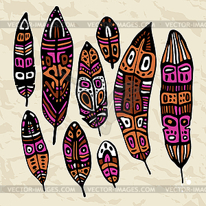 Ethnic Feather Set - stock vector clipart
