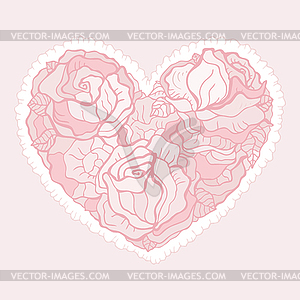 Heart of flowers roses - color vector clipart