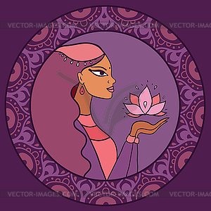 Indian woman with lotus - vector clip art